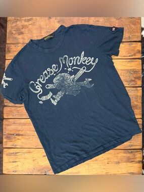 Johnson Motors “Grease Monkey” vintage slub moto tee.
